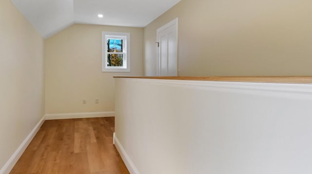 LOT16 Beech St Unit 16, Hallowell, ME 04347 - hall featuring recessed lighting, lofted ceiling, light wood finished floors, and baseboards