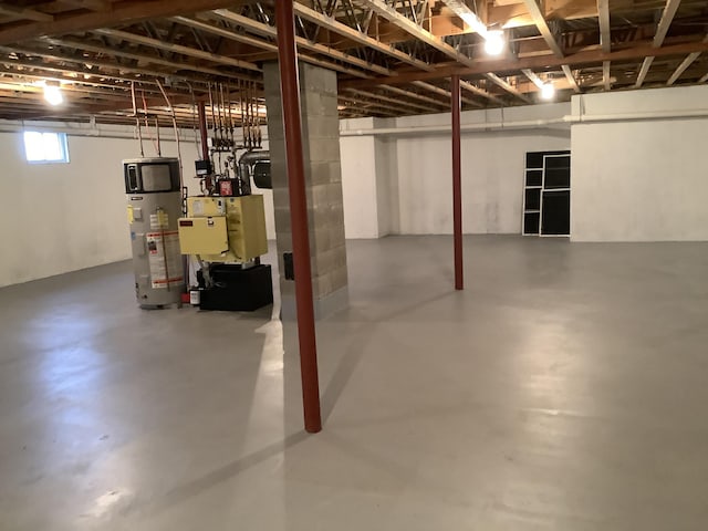 below grade area featuring gas water heater