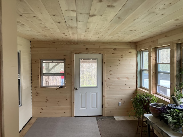 346 Bear River Rd, Newry, ME 04261 - doorway with wood walls and wood ceiling