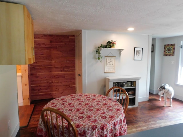346 Bear River Rd, Newry, ME 04261 - dining space with wood finished floors, wooden walls, and recessed lighting