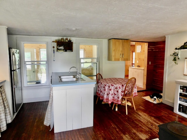 346 Bear River Rd, Newry, ME 04261 - kitchen featuring dark wood-style floors, freestanding refrigerator, and plenty of natural light