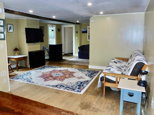 346 Bear River Rd, Newry, ME 04261 - living area with hardwood / wood-style floors and recessed lighting