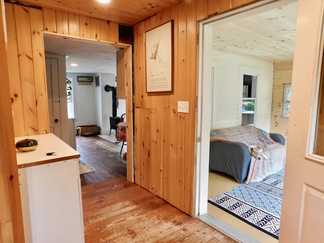 346 Bear River Rd, Newry, ME 04261 - corridor featuring wood finished floors, wood walls, wood ceiling, and plenty of natural light