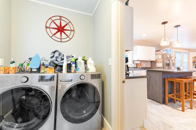 1 Silver Ter, Waterville, ME 04901 - clothes washing area featuring independent washer and dryer, laundry area, and ornamental molding
