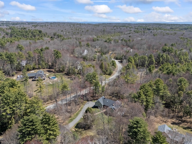 birds eye view of property with a wooded view