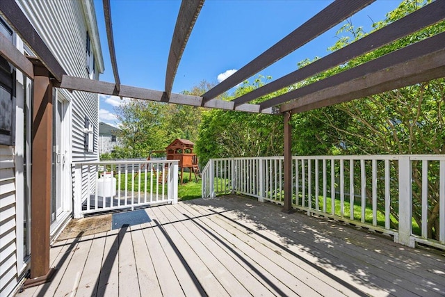 85 Tucker Ave, Portland, ME 04103 - wooden terrace with a pergola and a playground