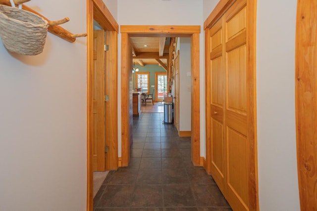 8 Sunset Ln, Kingfield, ME 04947 - hall featuring baseboards and dark tile patterned flooring