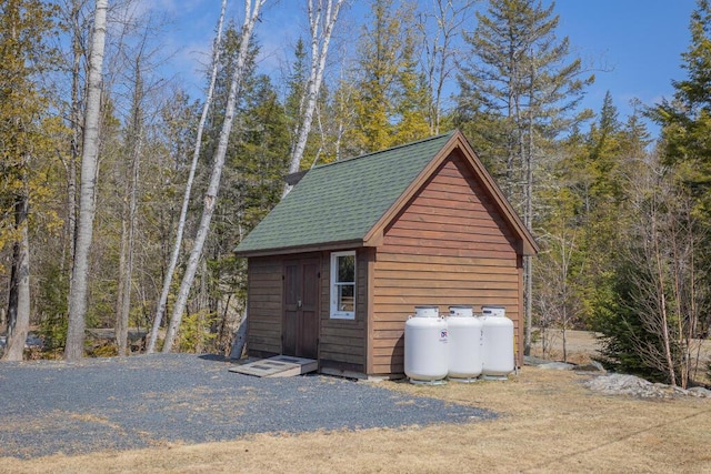 8 Sunset Ln, Kingfield, ME 04947 - view of shed featuring a wooded view