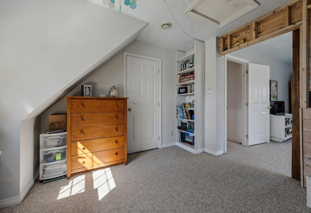 390 Castine Rd, Castine, ME 04421 - carpeted bedroom featuring attic access and baseboards