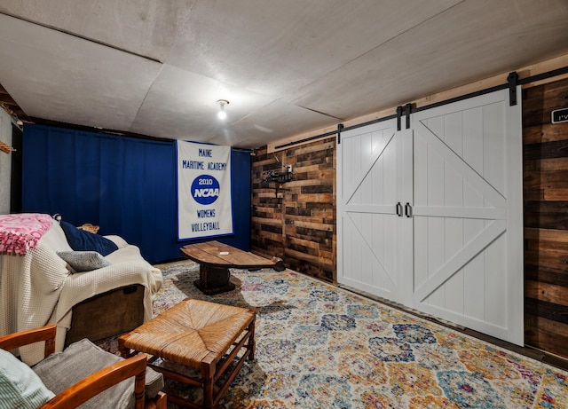 390 Castine Rd, Castine, ME 04421 - sitting room with wooden walls and a barn door