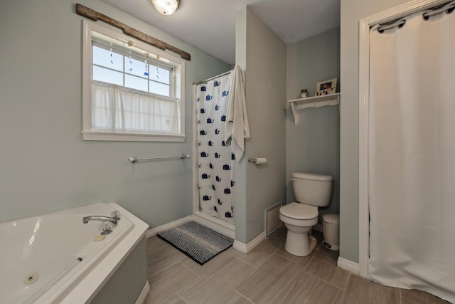 390 Castine Rd, Castine, ME 04421 - full bath with toilet, baseboards, curtained shower, and a bath