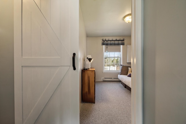390 Castine Rd, Castine, ME 04421 - hallway featuring a baseboard heating unit and carpet flooring