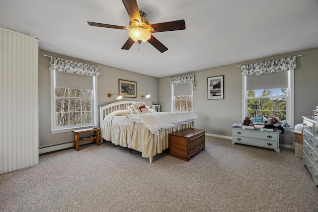 390 Castine Rd, Castine, ME 04421 - carpeted bedroom with a ceiling fan and baseboard heating