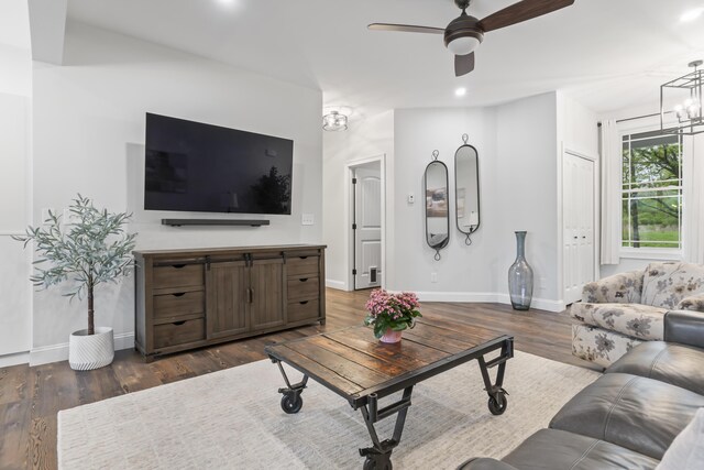 17 Wadlin Rd, Biddeford, ME 04005 - living area with ceiling fan, dark wood-style flooring, baseboards, and recessed lighting
