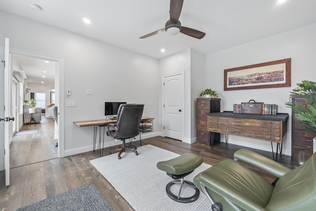 17 Wadlin Rd, Biddeford, ME 04005 - office with a ceiling fan, wood finished floors, recessed lighting, and baseboards