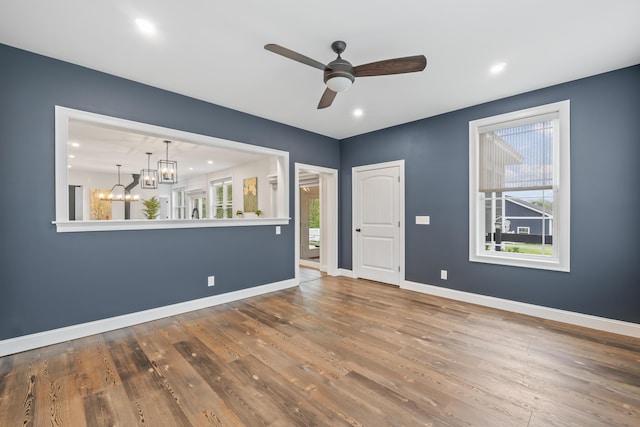 17 Wadlin Rd, Biddeford, ME 04005 - spare room with healthy amount of natural light, ceiling fan, baseboards, wood finished floors, and recessed lighting