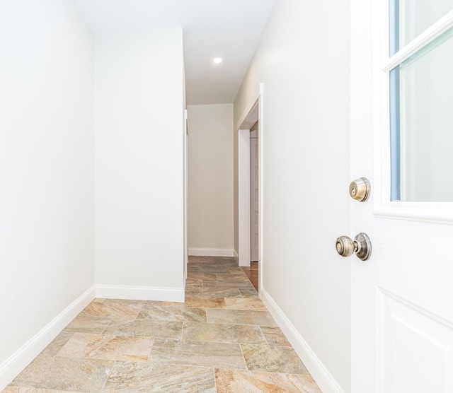 11 Rogers Rd, Kittery, ME 03904 - hall featuring baseboards, stone finish flooring, and recessed lighting