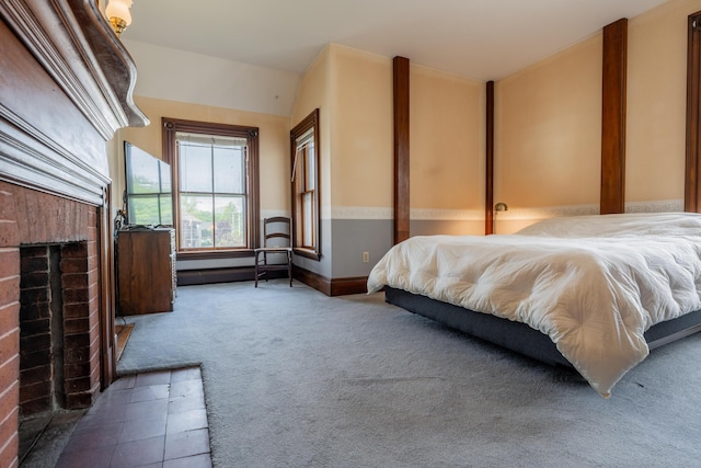 546 Main St, Westbrook, ME 04092 - bedroom featuring a fireplace, carpet, and baseboards
