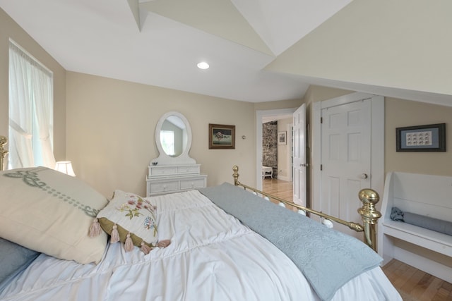22 Porter Rd, Belfast, ME 04915 - bedroom featuring lofted ceiling, wood finished floors, and recessed lighting