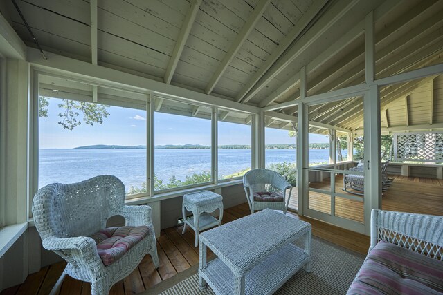 22 Porter Rd, Belfast, ME 04915 - sunroom / solarium featuring beamed ceiling and a water view