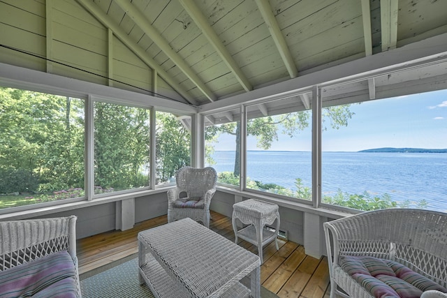 22 Porter Rd, Belfast, ME 04915 - sunroom / solarium with beamed ceiling, a water view, and a healthy amount of sunlight