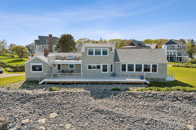 1 Moore Ln, Biddeford, ME 04005 - rear view of house with a wooden deck, a yard, a balcony, and a residential view