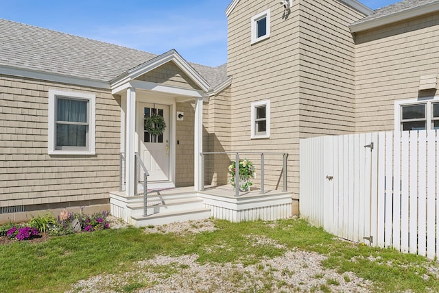 1 Moore Ln, Biddeford, ME 04005 - view of exterior entry featuring a shingled roof