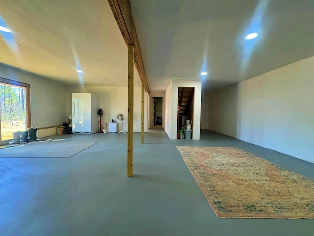 476 N Rd, Medford, ME 04463 - below grade area featuring freestanding refrigerator and recessed lighting