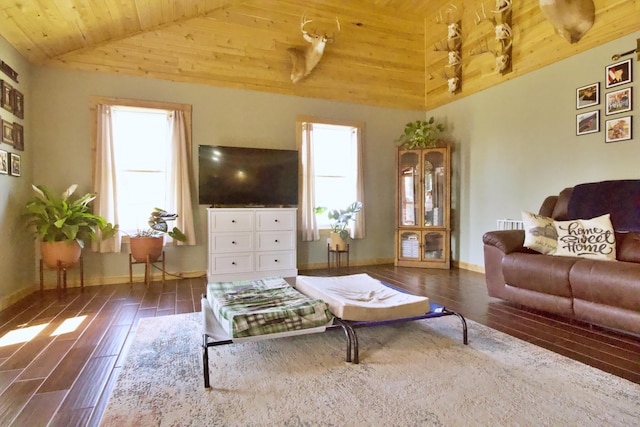 476 N Rd, Medford, ME 04463 - living area featuring baseboards, wood finished floors, a wealth of natural light, and wooden ceiling