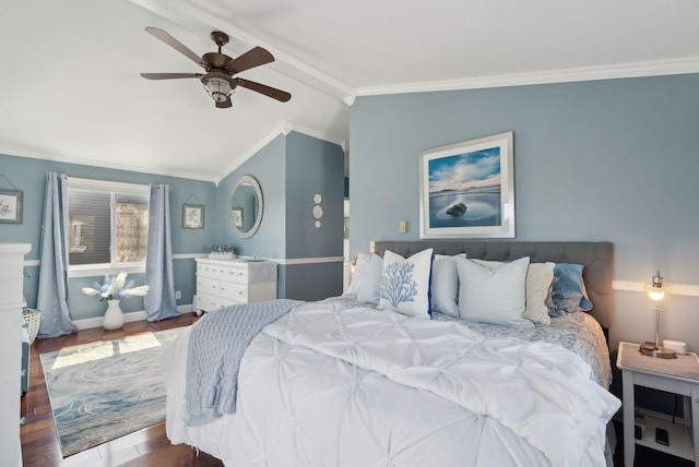 17 Clifford Ln, Wells, ME 04090 - bedroom with wood finished floors, crown molding, ceiling fan, and baseboards