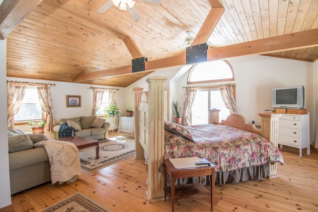 54 Folsom Ridge Rd, Burlington, ME 04417 - bedroom featuring hardwood / wood-style flooring, vaulted ceiling with beams, and wood ceiling