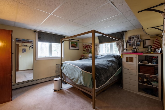 31 Pulpit Rock Rd, Raymond, ME 04071 - bedroom with baseboard heating, a drop ceiling, and multiple windows