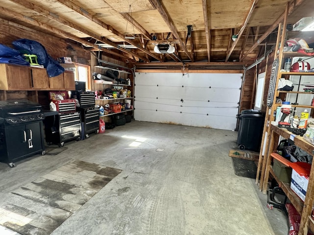 garage with a garage door opener