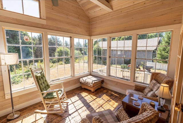 36 Cutler Rd, East Machias, ME 04630 - sunroom / solarium featuring hardwood / wood-style floors, wooden ceiling, and high vaulted ceiling