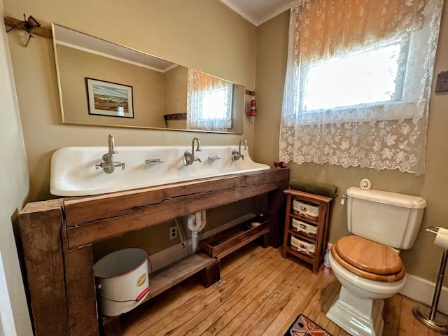 36 Cutler Rd, East Machias, ME 04630 - bathroom with toilet, hardwood / wood-style floors, healthy amount of natural light, ornamental molding, and vanity