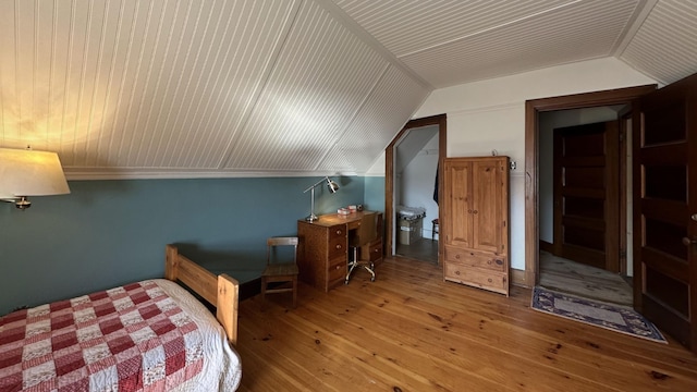 36 Cutler Rd, East Machias, ME 04630 - bedroom featuring wood-type flooring and vaulted ceiling