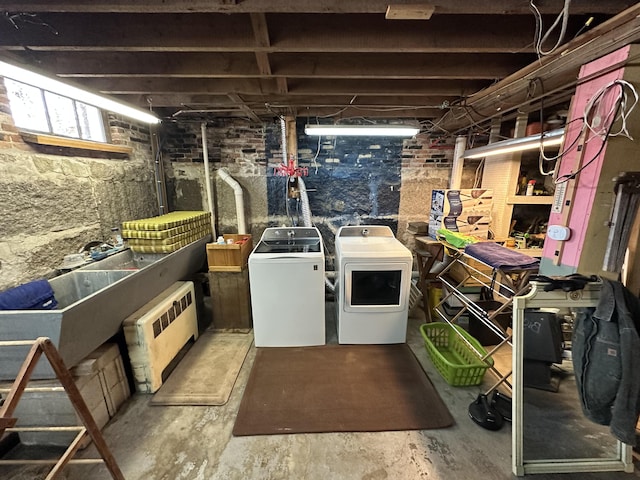 36 Cutler Rd, East Machias, ME 04630 - below grade area with washing machine and clothes dryer and radiator