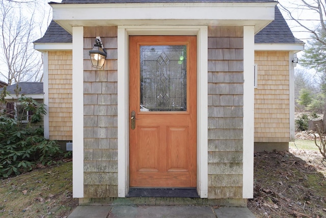 46 Winslow Hill Rd, Nobleboro, ME 04555 - property entrance with roof with shingles