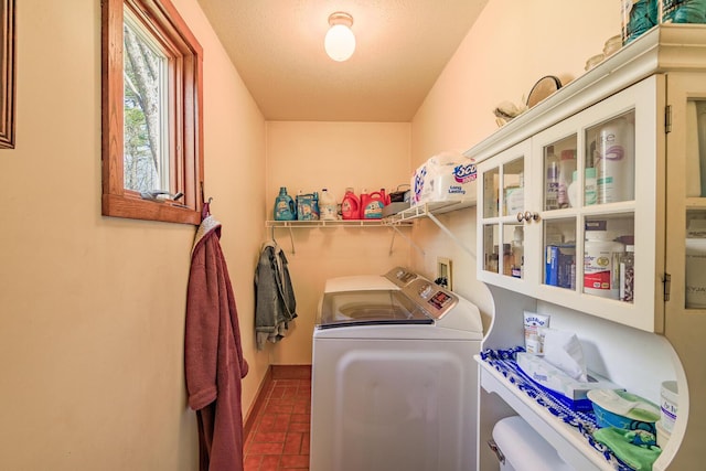 46 Winslow Hill Rd, Nobleboro, ME 04555 - clothes washing area featuring washing machine and dryer, brick patterned floor, and laundry area