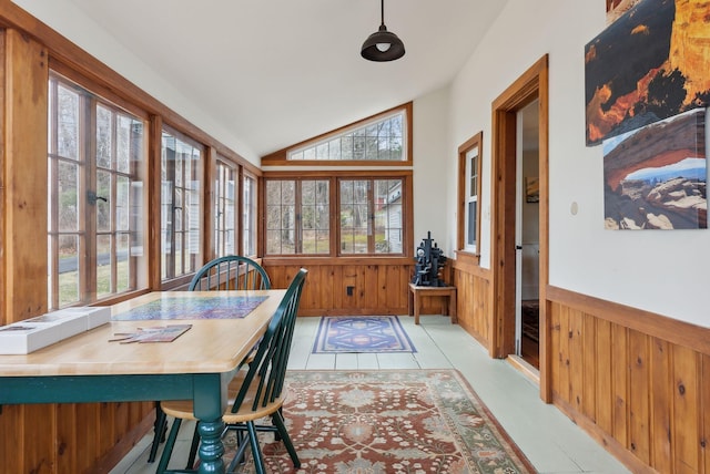37 Main St, Raymond, ME 04071 - sunroom featuring wooden walls, vaulted ceiling, french doors, and a wainscoted wall