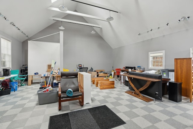 37 Main St, Raymond, ME 04071 - misc room featuring plenty of natural light, rail lighting, and high vaulted ceiling