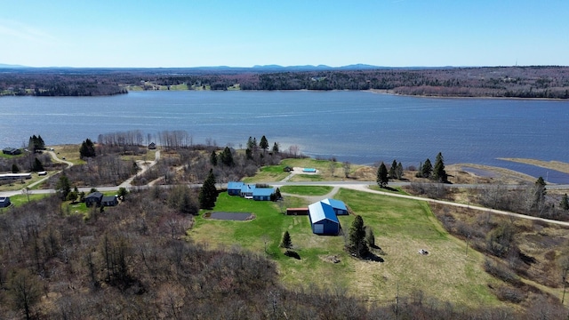 drone / aerial view of a water and mountain view