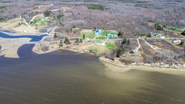 aerial view of property's location with a nearby body of water
