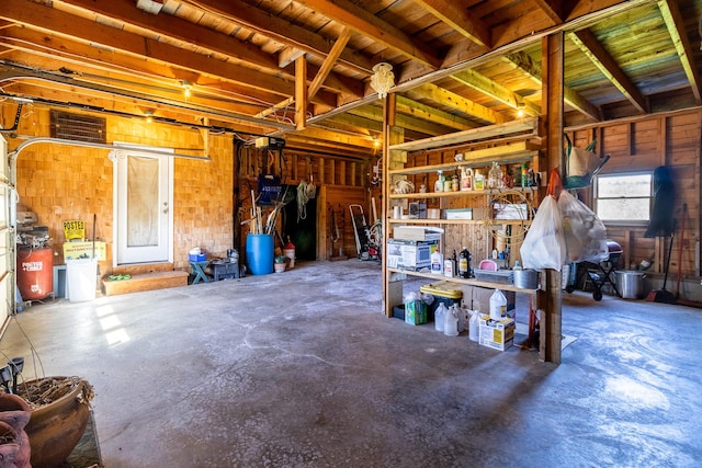 basement with a garage