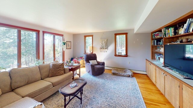 823 Grindstone Rd, Medway, ME 04460 - living room with baseboard heating and light wood-style floors