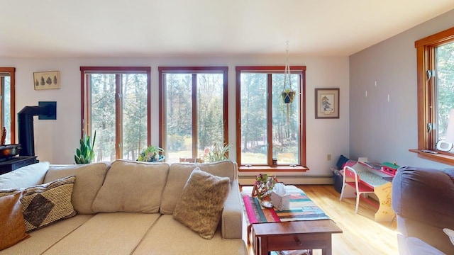 823 Grindstone Rd, Medway, ME 04460 - living area with light wood finished floors and a baseboard radiator