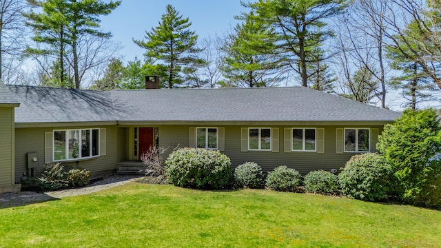 126 Middle Rd, Woolwich, ME 04579 - ranch-style house featuring roof with shingles, a chimney, and a front lawn
