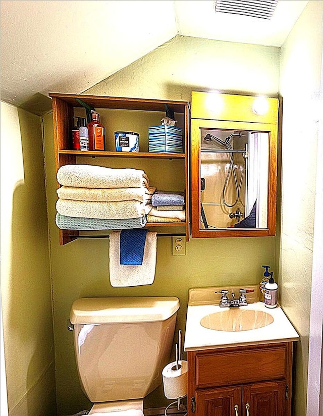 22 Mills Rd, Newcastle, ME 04553 - bathroom with vanity and vaulted ceiling