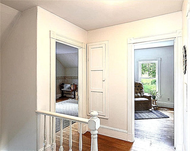 22 Mills Rd, Newcastle, ME 04553 - corridor with wood finished floors and vaulted ceiling