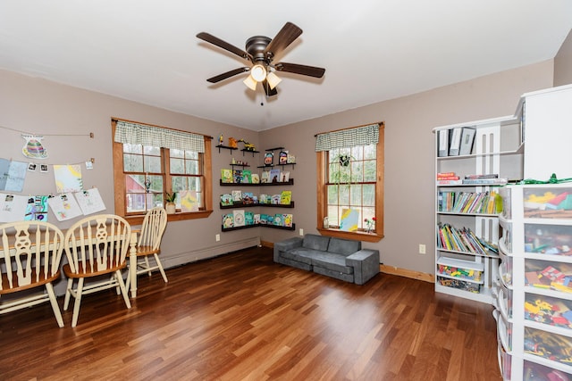 129 Bailey Hill Rd, New Sharon, ME 04955 - interior space featuring baseboards, a ceiling fan, and wood finished floors